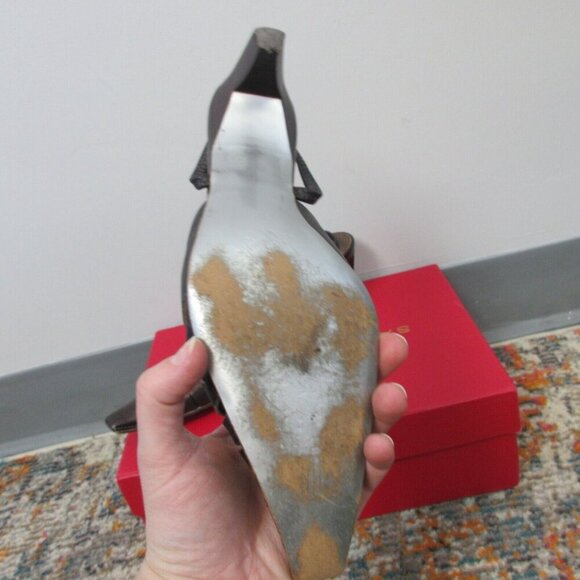 France Mode Mules Women Size 38 Brown Pointed Toe Leather High Heels Sexy 322 - Picture 4 of 12